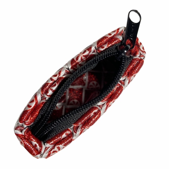 Handmade Mini Coin Purse Candy Cane Red Ribbons Upcycled - Picture 3 of 9